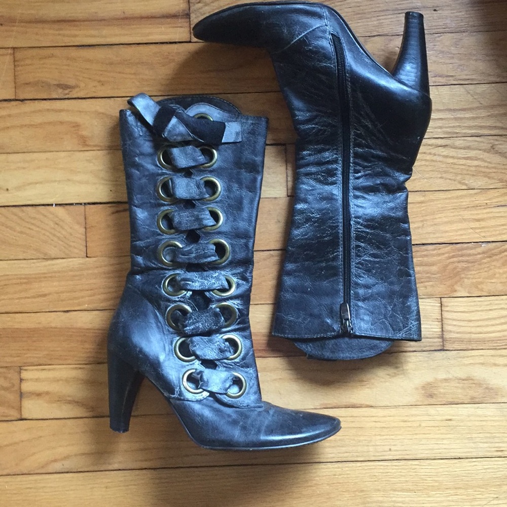 Genuine Leather Black Lace-Up Boots